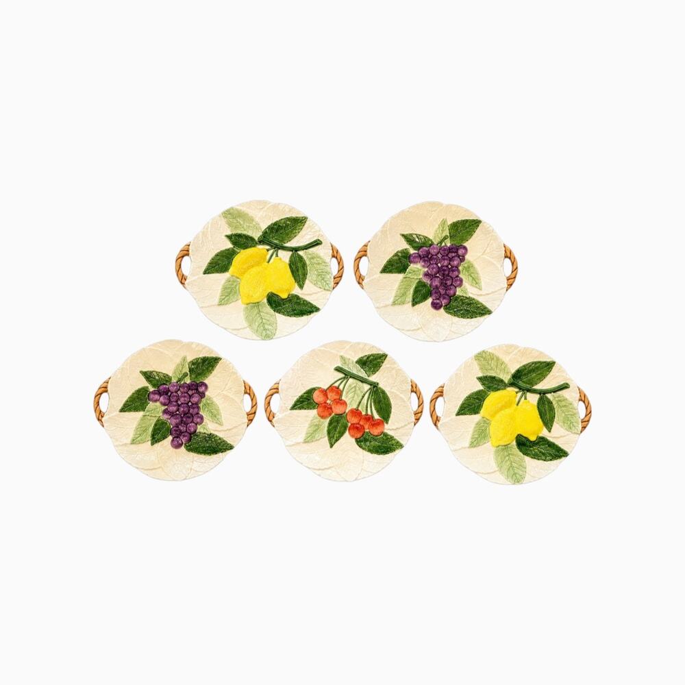 Vintage Japanese Majolica Fruit Handled Salad Plates Set of 5 Lord & Taylor